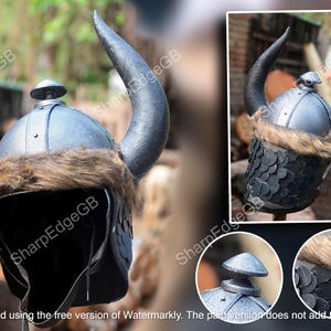 Viking Helmet with Horns – Medieval Norse Warrior Costume | Faux Fur Lined | Viking Cosplay, Halloween, LARP, Decor Gift for Him
