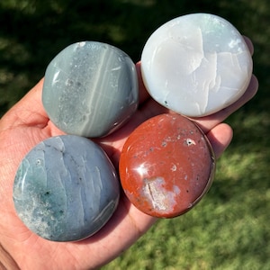 4 Piece 8th Vein Ocean Jasper Solids Palm Stones Blue Red Set