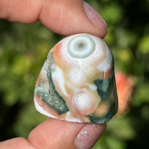 Ocean Jasper Freeform Peachy Pink Old Stock | Orbs Green Druzy Rare 29mm