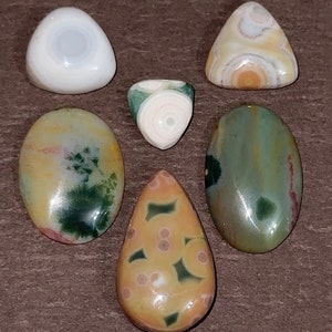 6 pc Ocean Jasper Old Stock Small Cabochons Jewelry stone flowers orbs rare