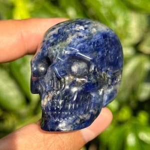 2” Sodalite Crystal Skull speckled blue HQ gemstone Carving guardian skulls Halloween