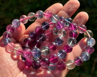 Rainbow Fluorite Candy/Fluorite 11mm Bead Bracelet Wholesale 3 pc. Lot