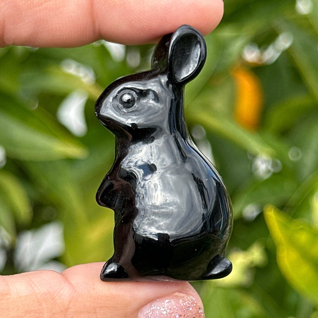 Easter Crystal Rabbit 1.9” Rabbit Crystal Carving Easter Bunny Obsidian Black Gemstone - Etsy