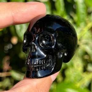2” Black Obsidian Crystal Skull HQ gemstone Carving guardian skulls protective stone Halloween