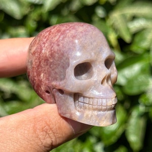 2” Indian Agate Crystal Skull red purple HQ gemstone Carving guardian agate skulls Halloween chalcedony