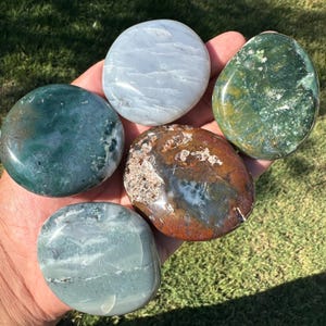 5 Piece 8th Vein Ocean Jasper Solids Palm Stones Blue orbs Red green Set