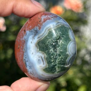 8th Vein Ocean Jasper Blue Red HQ Palm Stone Crystal Orbs Green Druzy 50mm