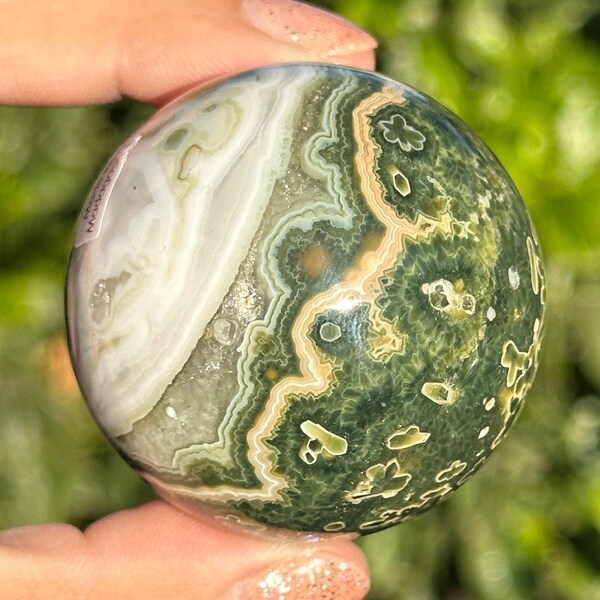 7th Vein Ocean Jasper HQ Sphere green white crystal orbs flowers 50mm