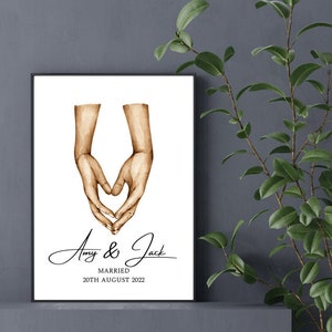Personalised wedding gift, Personalised wedding print, holding hands print, Anniversary gift, Couples print,  1st wedding anniversary gift