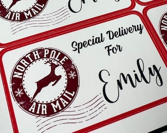 Personalised Christmas stickers, North Pole stamp stickers, Christmas gifts tags, Christmas gift labels, Special Delivery Christmas gift tag