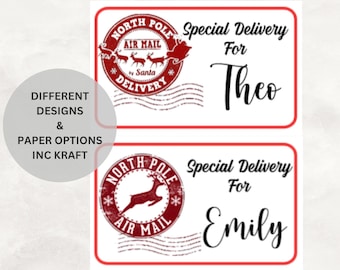 Personalised Christmas stickers, North Pole stamp stickers, Christmas gifts tags, Christmas gift labels, Special Delivery Christmas gift tag