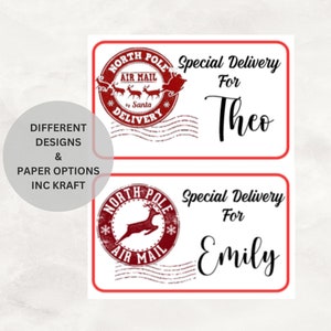 Pegatinas de Navidad personalizadas, pegatinas de sello del Polo Norte, etiquetas de regalos de Navidad, etiquetas de regalo de Navidad, etiqueta de regalo de Navidad de entrega especial