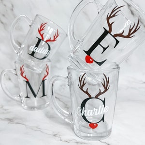 Family Christmas mug, family Christmas gifts, personalised hot chocolate mug, Reindeer antler Christmas mug, initial and name mug, stockings