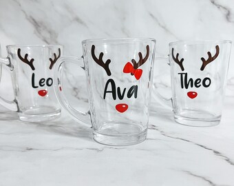 Personalised Christmas mug, Christmas reindeer mug, Kids Christmas mug, Reindeer glass mug, personalised hot chocolate mug, Naughty Nice