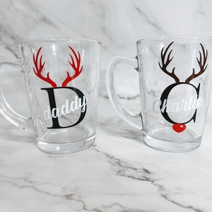 Family Christmas mug, family Christmas gifts, personalised hot chocolate mug, Reindeer antler Christmas mug, initial and name mug, stockings