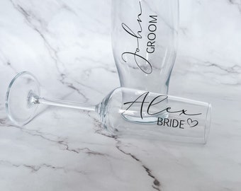 DECAL Wedding Flutes stickers, Vinyl stickers, Bride and groom, decals, wedding pint glasses, personalised wedding stickers