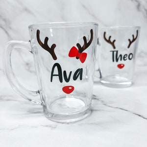 Family Christmas Antler Initial & Name Mugs, hot chocolate Christmas mug, Kids stocking filler, Festive family mug, kids christmas mug,