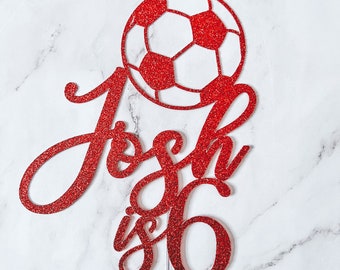 Personalized Glitter Football Cake Topper, Sports Theme