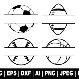Sports Balls Monogram Svg, Soccer Svg, Football Svg, Baseball Svg, Basketball Svg, Sport Ball Clipart, Balls Png Cut Files Cricut Silhouette