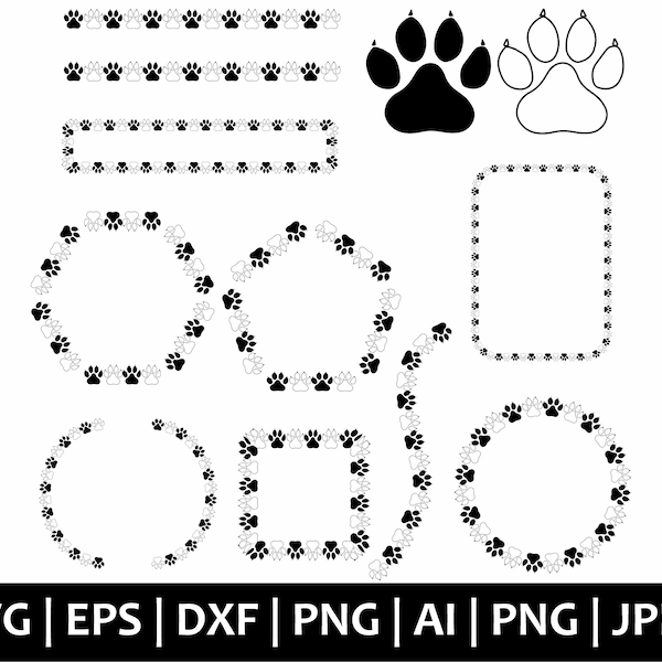 Paw Circle Frame Svg, Paw Print Monogram Svg, Dog Paw Svg, Animal Paw Svg, Dog Lover Svg, Monogram Svg, Dog Clipart Svg, Cut Files Cricut