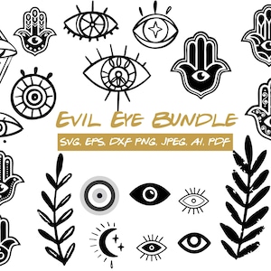 Evil Eye Bundle Svg, Evil Eye Svg,  Hamsa Hand Svg, Turkish Eye, Eye Of Protection Png, Evil Eye Clipart, Svg Cut Files Cricut Silhouette
