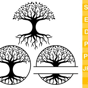 Árbol de la vida svg, árbol con raíces svg, árbol de la vida svg monograma, árbol genealógico svg, árbol silueta vector clipart, archivos de corte svg para cricut