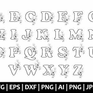 花のアルファベットSVG、バラの花のアルファベットSVG、モノグラムフレームアルファベット、花の文字SVG、花のフォントクリップアート、SVG、PNGカットファイルCricut