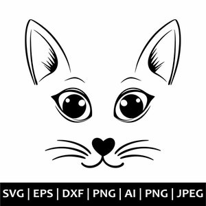 Cat Face Svg, Cat Head Svg, Baby Cat Svg, Cat Svg, Kitten Face Svg, Eyelash Svg, Cat Clipart, Cat Png, Svg Cut Files Cricut, Silhouette