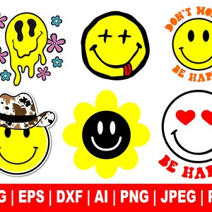 Smiley Face Svg Bundle, Smiley Face Svg, Smile Svg, Trippy Svg, Happy Face Svg, Emoji Clipart, Melted Face Png Cut Files Cricut  Silhouette