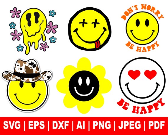 Smiley Face Svg Bundle Smiley Face Svg Smile Svg Trippy - Etsy