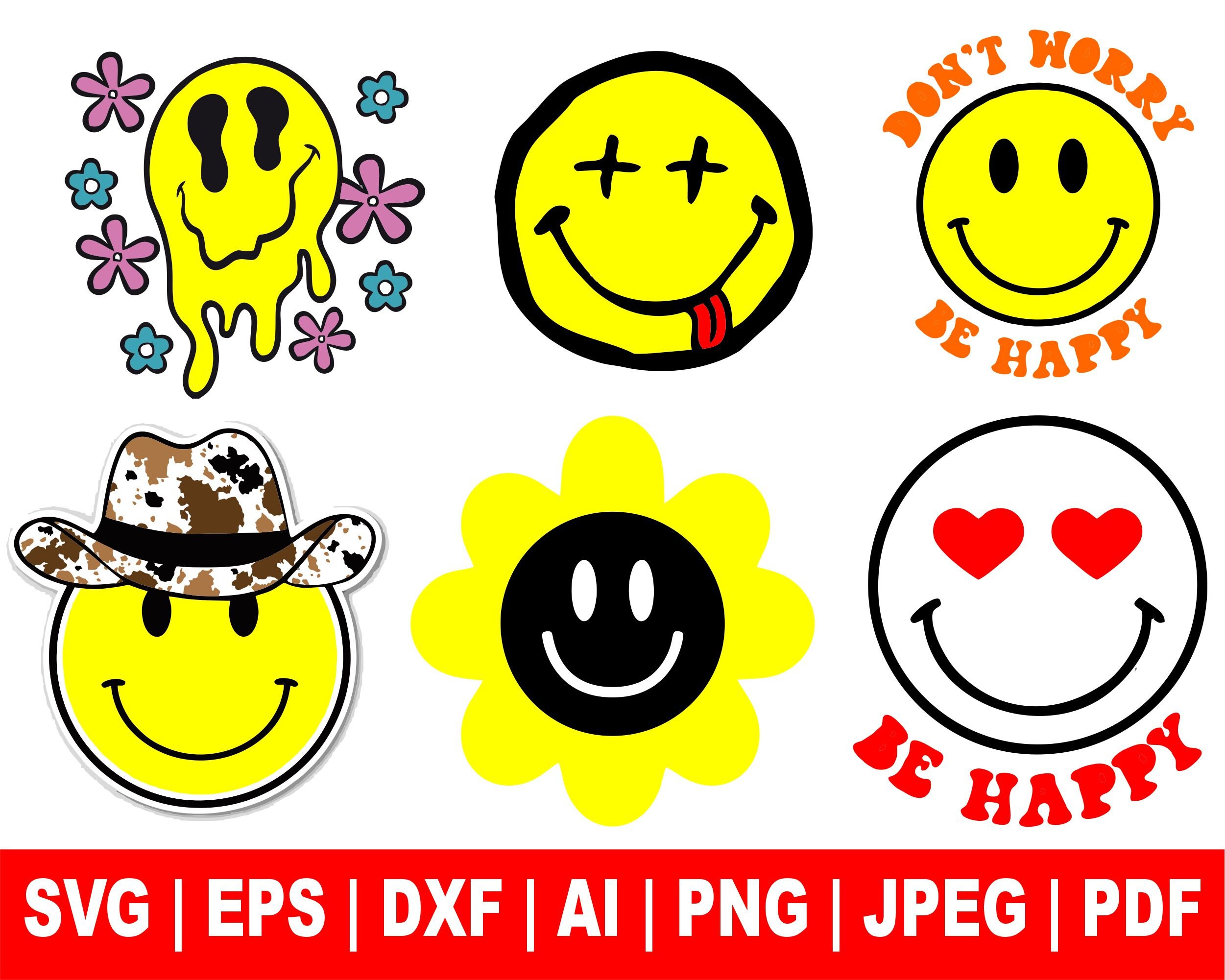 Smiley Face Svg Bundle, Smiley Face Svg, Smile Svg, Trippy Svg, Happy ...