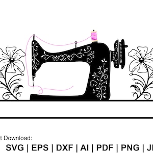 Nähmaschine svg, nähen Split Monogramm svg, Nähmaschine mit Blumen svg, Nähmaschine Clipart, Maschine Png, svg Cut Dateien Cricut