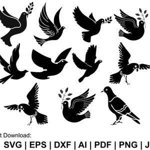 Doves Svg, Dove Svg Bundle, Pigeon Svg, Bird Svg, Dove Decorations Svg, Flying Bird Svg, Dove Clipart, Svg,Png, Cut File Cricut Silhouette