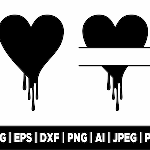 Dripping Heart Svg, Heart Svg, Bleeding Heart Svg, Heart Monogram Svg, Valentines Day Svg, Heart Clipart, Svg Cut Files Cricut Silhouette