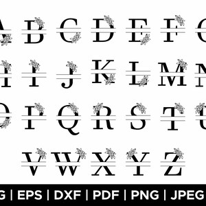 Flower Split Monogram Alphabet SVG, Monogram Letter SVG, wedding letter svg, floral letter svg, flower alphabet clipart,svg cut file cricut