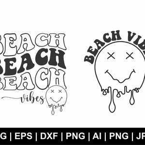 Beach Vibes Svg, Wavy Svg, Wavy Text, Retro Svg, Summer Svg, Smiley Face Svg, T Shirt Svg, Beach Clipart, Beach Life Png,Svg Cut File Cricut