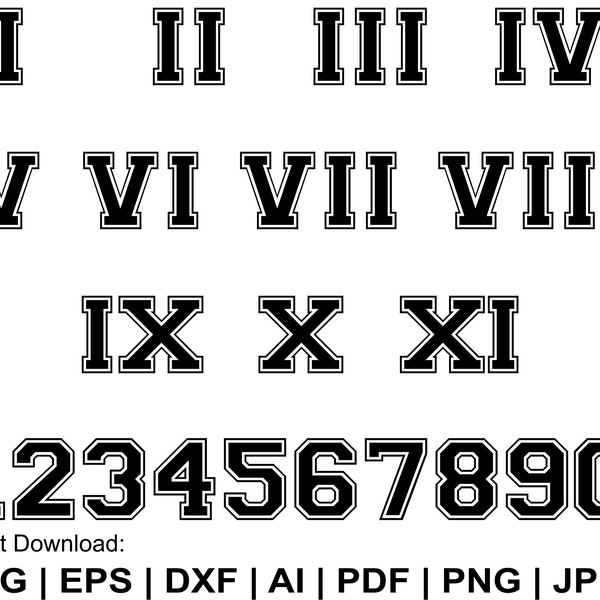 Roman Numerals Svg, Roman Numbers Svg, T Shirt Number Svg, Sport Jersey Number Svg, Roman Number Clipart, Svg Cut Files Cricut, Silhouette