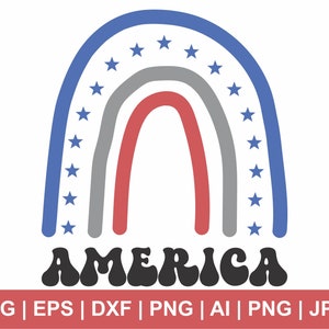 America Svg, United States Svg, Boho Rainbow Svg, Patriotic Svg, Wavy Letters Svg, T Shirt Svg, Clipart, America Png, Svg Cut Files Cricut
