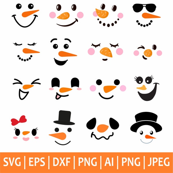 Snowman Faces Svg, Snowman Svg, Snowman Ornament Svg, Christmas Snowman Svg, Winter Snowman Shirt Svg, Snowman Clipart, Svg Cut Files Cricut