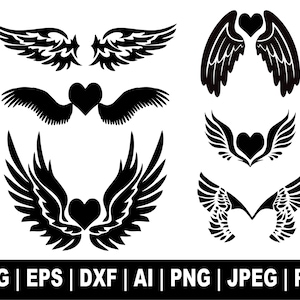 Angel Wings Svg Bundle, Angel Wings Svg,  Wings Svg, Angel Wings Clip Art, Memorial Svg, heart Wings Png, Svg Cut Files Cricut Silhouette