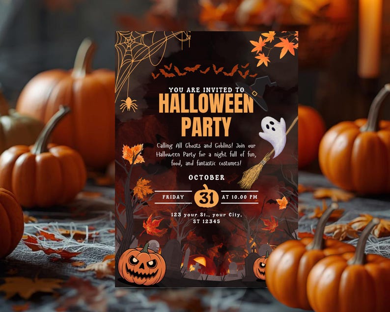 Editable Spooky Halloween Party Invitation | Canva Template (A5 PDF) - Etsy