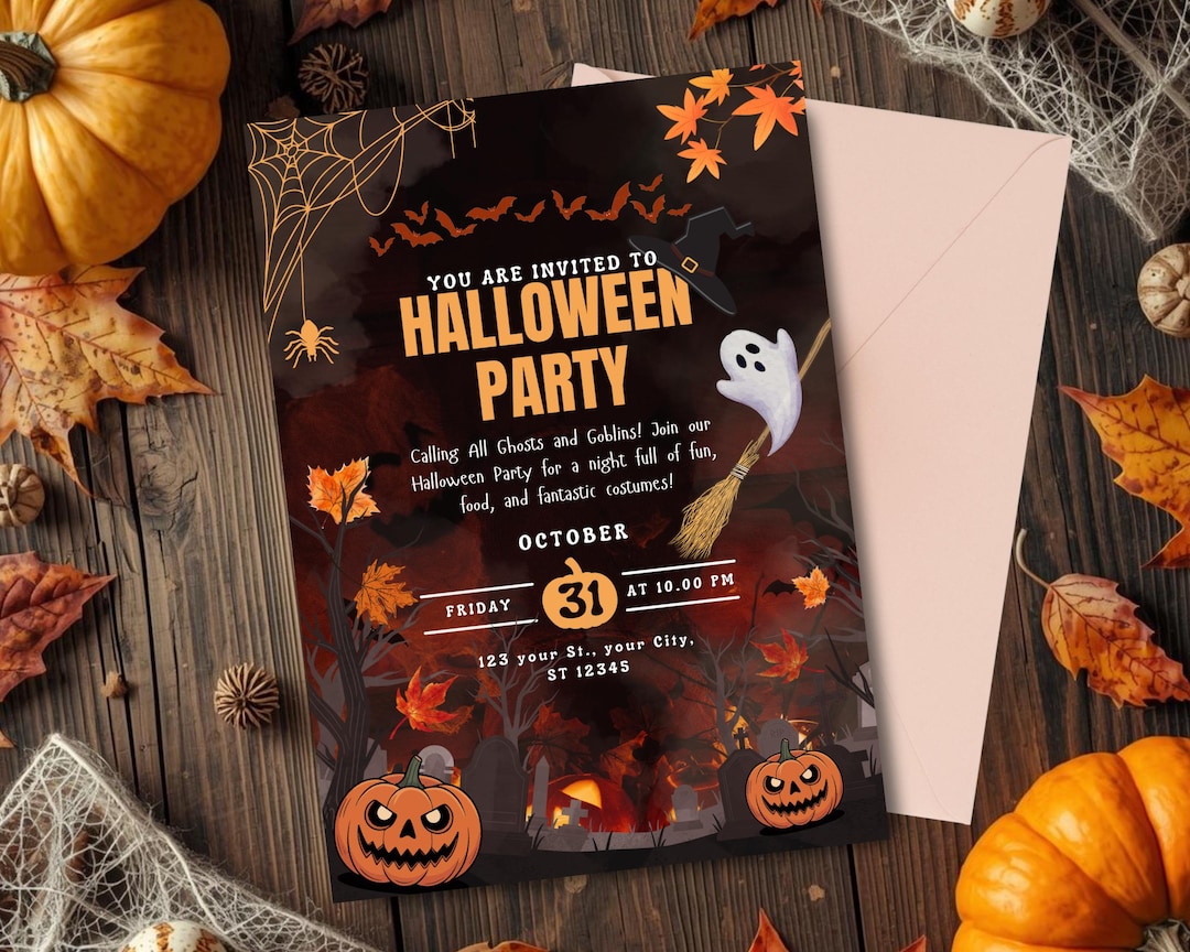 Editable Spooky Halloween Party Invitation | Canva Template (A5 PDF) - Etsy