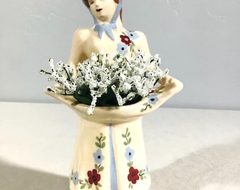 Vintage 1940s Weil Ware California Pottery Figural Lady Vase Planter - Hand-Painted