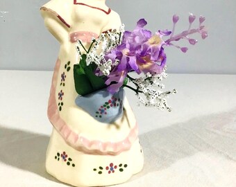 Vintage 1940s Weil Ware California Pottery Girl Planter Vase - Retro Girl with Basket