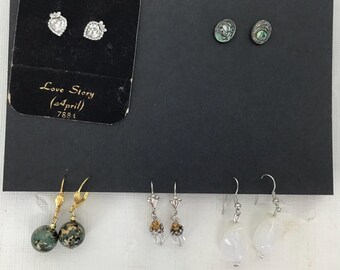 Vintage Gold & Silver-tone Stud and Dangle, Drop Earrings lot of 5 pair
