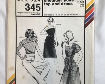 Stretch and Sew Pattern #345 Shoulder Yoke Top and Dress bust sizes 28-44