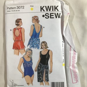 Kwik Sew Pattern #3072 Women’s Swimsuit, Skirt and Wrap Plus sizes 1X-4X