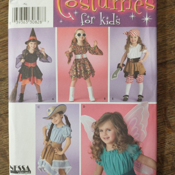 Simplicity Costumes Pattern 3680 for Kids  sizes 3 thru 8 Fairy, Witch, Cowgirl, Angel, Pirate, Butterfly, Hippie