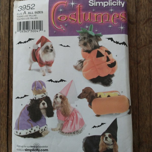 Simplicity Costumes Pattern 3952 Pet Costumes Santa Claus Hot dog, Pumpkin, Prince/Princess,