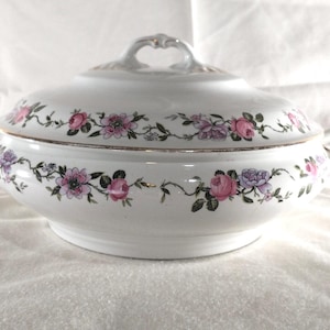 Vintage Round Covered China Serving Bowl/Tureen with lid